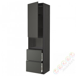 ⭐METOD / MAXIMERA⭐В шкафу для микрофона дверь/2 ящики, черный/Voxtorpтемно-серый, 60x60x240 cm⭐ИКЕА-69459114