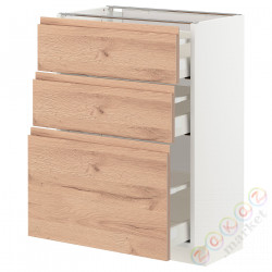 ⭐METOD / MAXIMERA⭐Напольный шкаф с 3 ящики, белый/Voxtorpподражание. дуб, 60x37 cm⭐ИКЕА-59403354