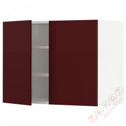 ⭐METOD⭐Навесной шкаф с полками/2 дверь, белый Kallarp/темно-красно-коричневый блеск, 80x60 cm⭐ИКЕА-29461581