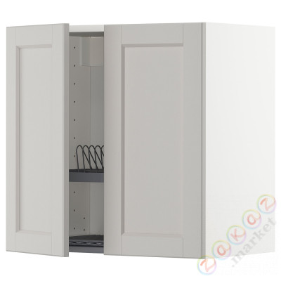 ⭐METOD⭐Навесной шкаф с крылом для сушки/2 дверь, белый/Lerhyttan светло-серый, 60x60 cm⭐ИКЕА-09461474