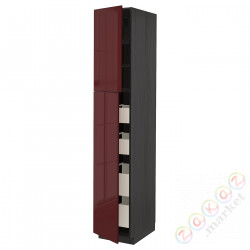 ⭐METOD / MAXIMERA⭐Шкаф, высота 2дверь/4лопата, черный калларп/темно-красно-коричневый блеск, 40x60x220 cm⭐ИКЕА-49467676