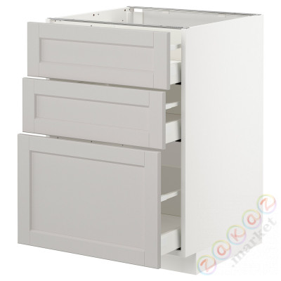⭐METOD / MAXIMERA⭐Напольный шкаф с 3 ящики, белый/Lerhyttan светло-серый, 60x60 cm⭐ИКЕА-39274230