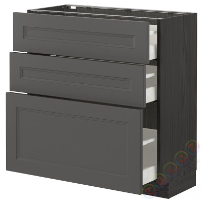 ⭐METOD / MAXIMERA⭐Напольный шкаф с 3 ящики, черный/Axstad темно-серый80x37 cm⭐ИКЕА-69322913