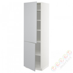 ⭐METOD⭐Высокий шкаф с полками/2Drz, белый/Veddinge Серый, 60x60x200 cm⭐ИКЕА-39454269