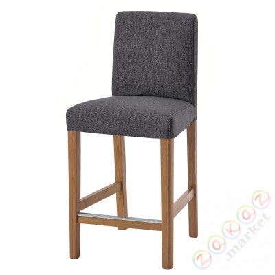 ⭐BERGMUND⭐Барный стул со спинкой, подражание. дуб/Gunnared средний серый, 62 cm⭐ИКЕА-19384705