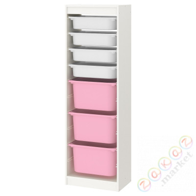 ⭐TROFAST⭐Книжный шкаф с контейнерами, белый/белый розовый, 46x30x145 cm⭐ИКЕА-29335903