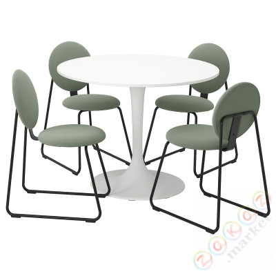 ⭐DOCKSTA / MANHULT⭐Таблица и 4 стулья, белый белый/Крючокebo серо-зеленый, 103 cm⭐ИКЕА-49556192