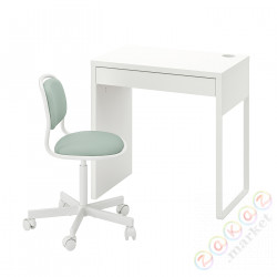 ⭐MICKE/ORFJALL⭐стол письменный i cesło, белый/светло-зеленый⭐ИКЕА-19553454