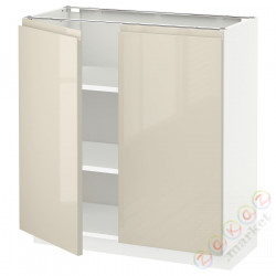 ⭐METOD⭐Кабинет stj/полки/2 дверь, белый/Voxtorpглянцевый светло-бежевый, 80x37 cm⭐ИКЕА-59460486