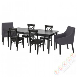 ⭐INGATORP / INGOLF⭐Таблица и 6 стулья, черный/Спорда темно-серый, 155/215x87 cm⭐ИКЕА-09285701