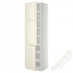 ⭐METOD⭐Высокий шкаф с полками/2Drz, белый/Bodbyn сливочный, 60x60x220 cm⭐ИКЕА-29459639