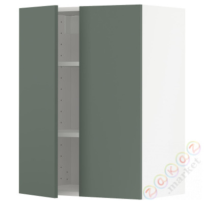 ⭐METOD⭐Навесной шкаф с полками/2 дверь, белый/Bodarp серо-зеленый, 60x80 cm⭐ИКЕА-59462329