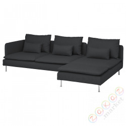 ⭐SODERHAMN⭐Диван 4-пассажир с шезлонгом, i otwarty koniec Fridtuna/темно-серый⭐ИКЕА-29449631