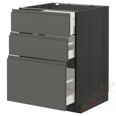 ⭐METOD / MAXIMERA⭐Напольный шкаф с 3 ящики, черный/Voxtorpтемно-серый, 60x60 cm⭐ИКЕА-19310984