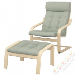 ⭐POANG⭐Кресло/podnóżek, березовый шпон/Gunnared светло-зеленый⭐ИКЕА-19501926