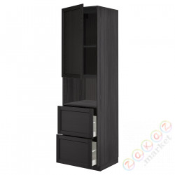 ⭐METOD / MAXIMERA⭐В шкафу для микрофона дверь/2 ящики, черный/Lerhyttan черный морилка, 60x60x220 cm⭐ИКЕА-09467112