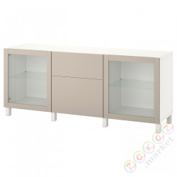 ⭐BESTA⭐Сочетание с ящики, белый Лаппвикен/Stubbarp/jasny серый-бежевый Чистое стекло, 180x42x74 cm⭐ИКЕА-59440281