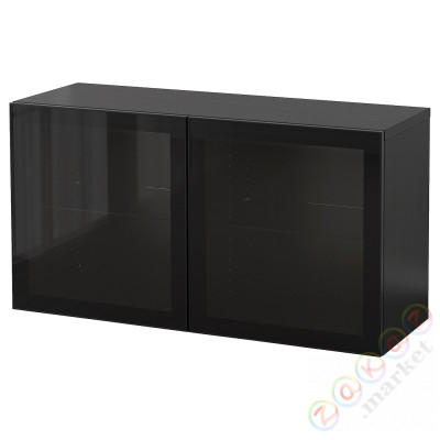 ⭐BESTA⭐Комбинация навесных шкафов, Glassvik черно-коричневый/черныйЧистое стекло, 120x42x64 cm⭐ИКЕА-29440796