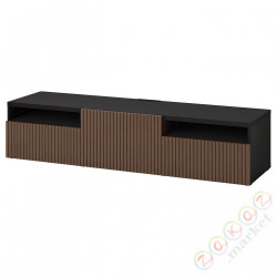 ⭐BESTA⭐Тумба под ТВ с ящики i дверь, Черно-коричневый Björköviken/коричневый bejcowана okleina dębowa, 180x42x39 cm⭐ИКЕА-89420309