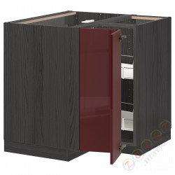 ⭐METOD⭐Тумба угловая с каруселью, черный калларп/темно-красно-коричневый блеск, 88x88 cm⭐ИКЕА-69327680