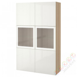 ⭐BESTA⭐Книжный шкаф/стаканане дверь, подражаниеacja дуб bejcowанеgo na biało/Selsviken глянцевыйбелый матовое стекло, 120x42x193 cm⭐ИКЕА-49089897