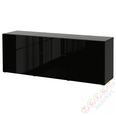 ⭐BESTA⭐Сочетание с ящики, Черно-коричневый/Selsviken gloss/черный, 180x42x65 cm⭐ИКЕА-99412653