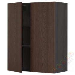 ⭐METOD⭐Навесной шкаф с полками/2 дверь, черный/Sinarp коричневый, 80x100 cm⭐ИКЕА-09459027