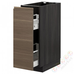 ⭐METOD⭐Напольный шкаф/выдвижные внутренние застежки, черный/Орех Voxtorp30x60 cm⭐ИКЕА-09302847