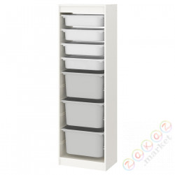 ⭐TROFAST⭐Книжный шкаф с контейнерами, белый/белый Серый, 46x30x145 cm⭐ИКЕА-39533318