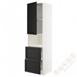 ⭐METOD / MAXIMERA⭐В шкафу для микрофона дверь/2 ящики, белый/Lerhyttan черный морилка, 60x60x220 cm⭐ИКЕА-09465189