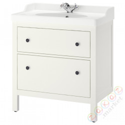 ⭐HEMNES / RATTVIKEN⭐Шкаф под раковину с 2 ящики, белый/Runskär аккумулятор, 82x49x93 cm⭐ИКЕА-49293695