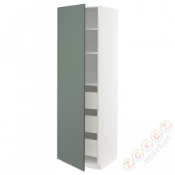 ⭐METOD / MAXIMERA⭐Высокий шкаф с ящики, белый/Bodarp серо-зеленый, 60x60x200 cm⭐ИКЕА-09376452