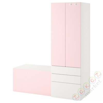 ⭐SMASTAD / PLATSA⭐Книжный шкаф, белый бледно-розовый/со скамейкой, 150x57x181 cm⭐ИКЕА-69431219